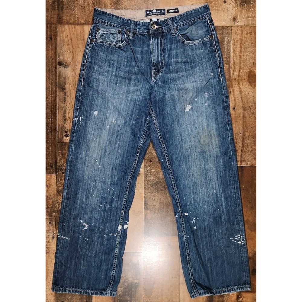 Vintage Ecko Baggy Jeans Men 34X30 Blue Denim Y2K 2000 Paint Splatter Distressed